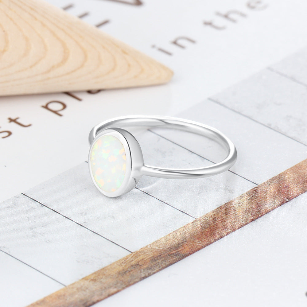 Simple Oval Opal Polished Sterling Silver Ring