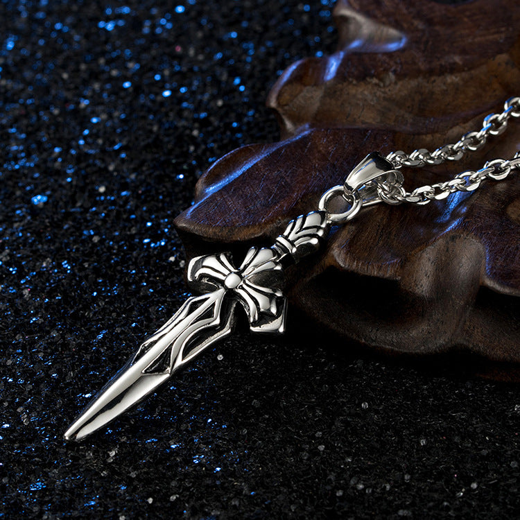 Planderful Personalized Retro Epee Cross Pendant Necklace For Men Steel Bold Gift Ready