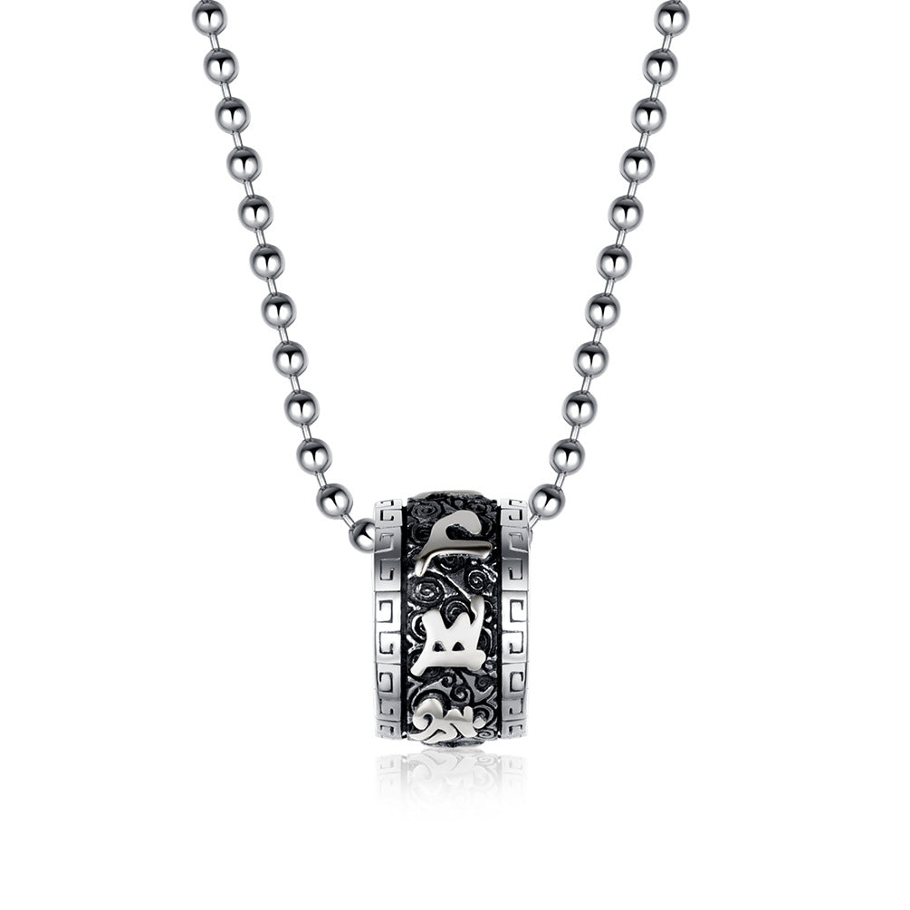 Buddhist Six Character Motto Necklace With Lotus Pattern For Meditation Enthusiasts Titanium Steel Pendant Planderful