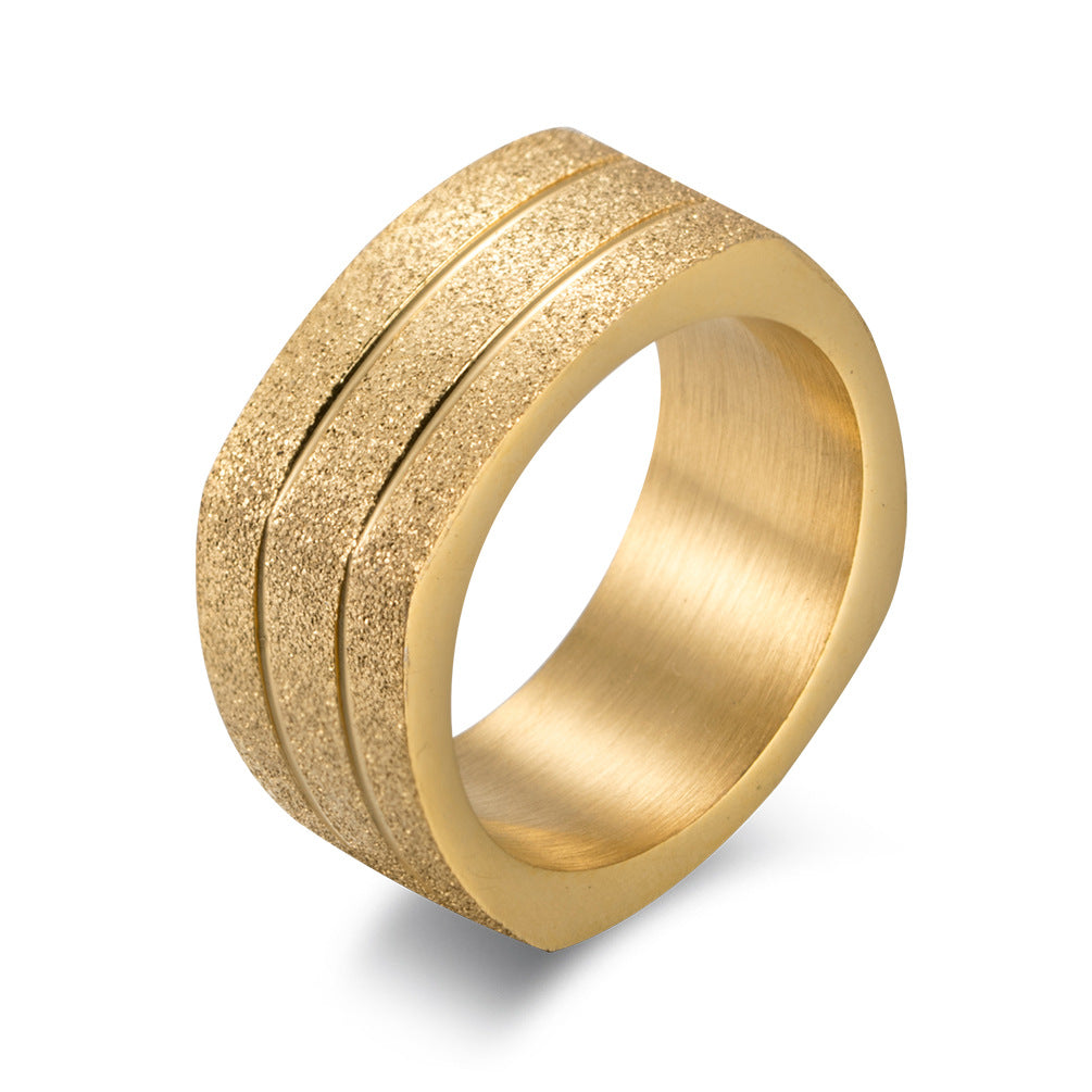Planderful Square Titanium Ring With Pearl Sand Finish For Couples Fashionable Everyday Jewelry