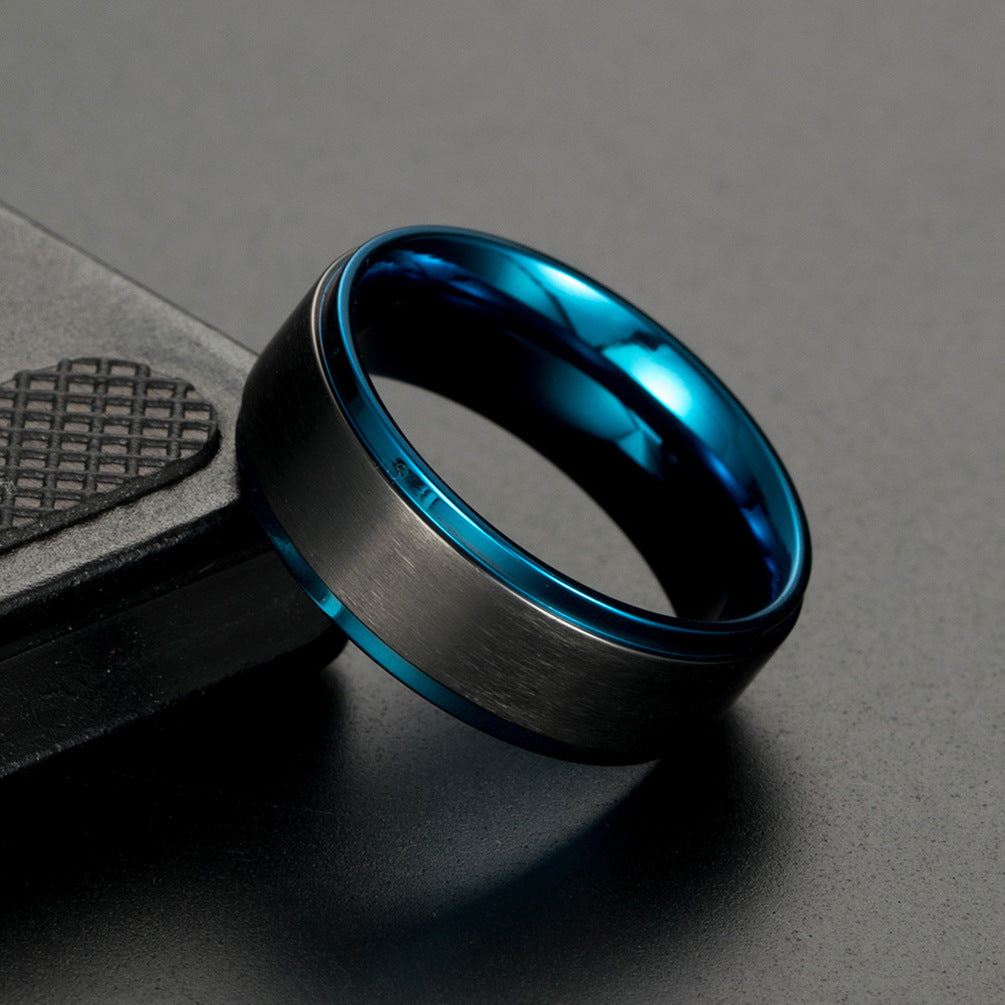 Amazon Brushed Matte Black And Blue Stainless Steel Ring