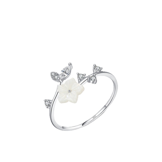 Silver Camellia Flower Open Ring: Adjustable Forest Literature and Art Niche Jewelry