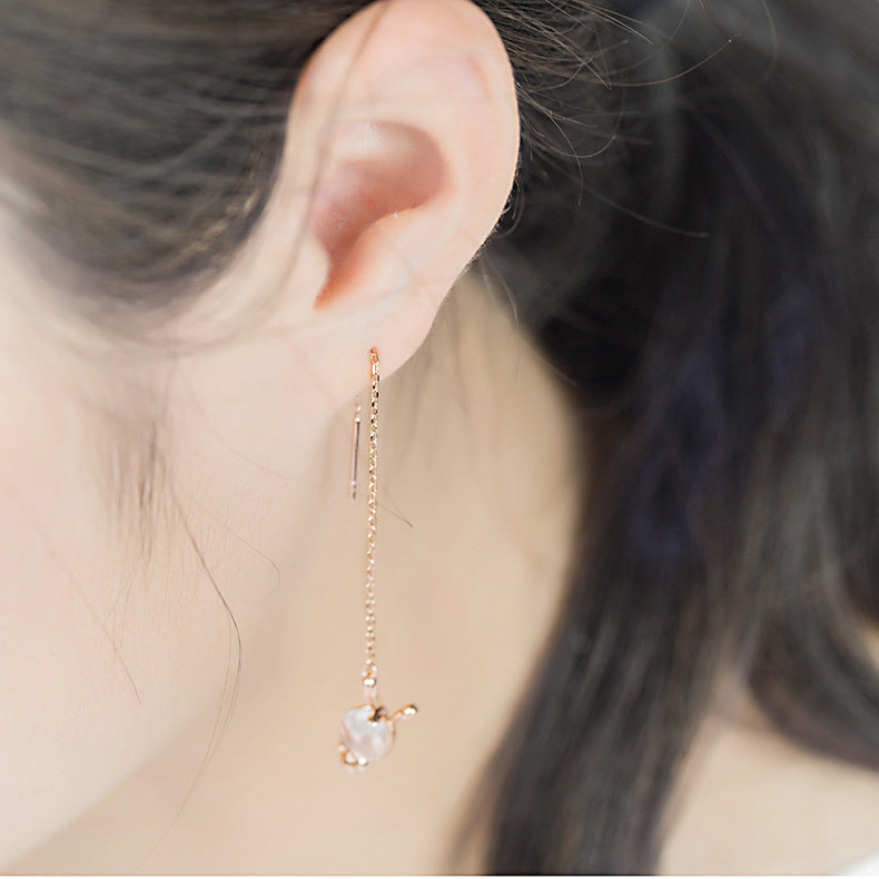 Pink Crystal Carrot and Bunny Asymmetrical Silver Ear Line Earrings