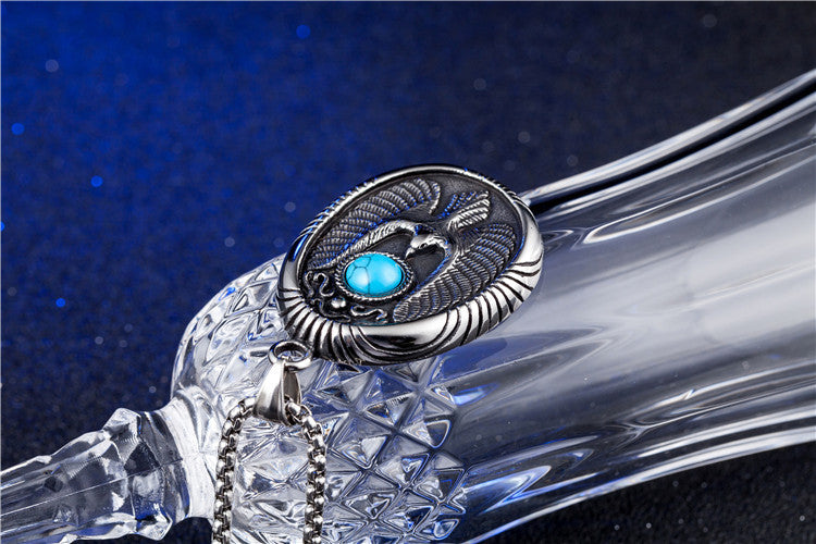 Planderful Retro Turquoise Eagle Steel Pendant Necklace Unisex Everyday Genie Protection Statement
