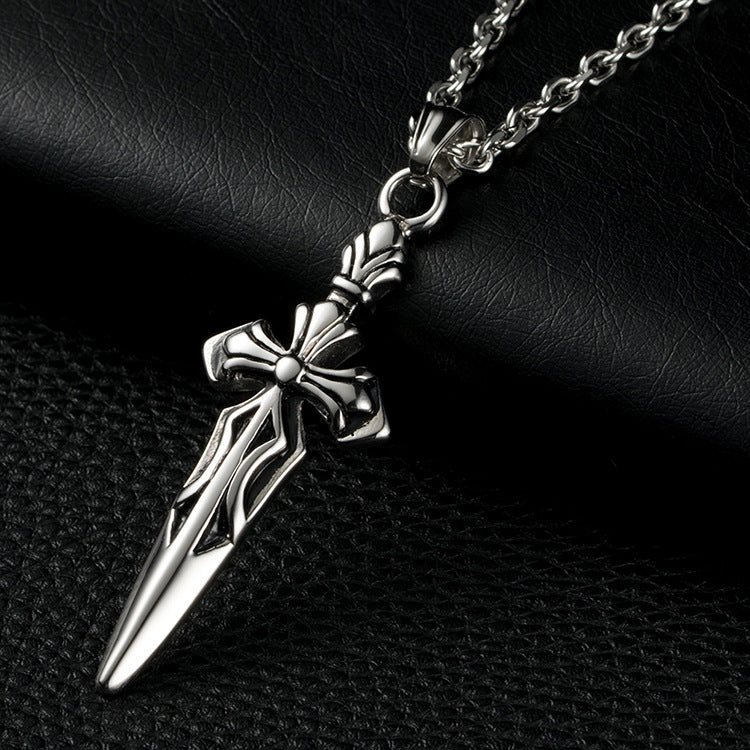 Planderful Personalized Retro Epee Cross Pendant Necklace For Men Steel Bold Gift Ready