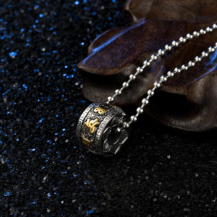 Buddhist Six Character Motto Necklace With Lotus Pattern For Meditation Enthusiasts Titanium Steel Pendant Planderful