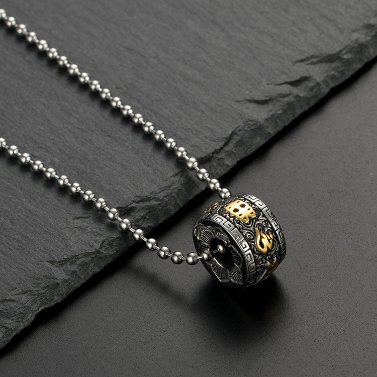 Buddhist Six Character Motto Necklace With Lotus Pattern For Meditation Enthusiasts Titanium Steel Pendant Planderful