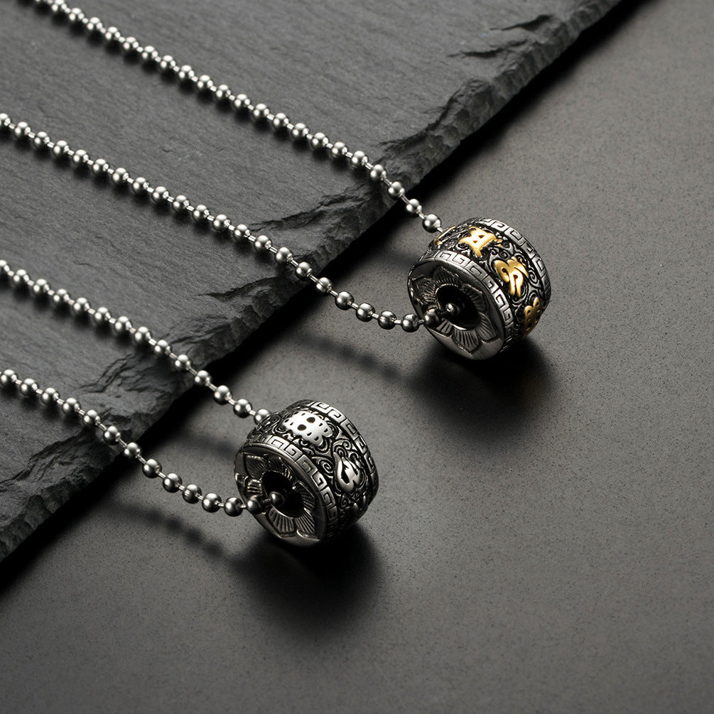Buddhist Six Character Motto Necklace With Lotus Pattern For Meditation Enthusiasts Titanium Steel Pendant Planderful