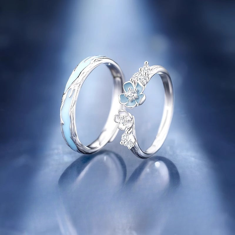 Planderful 925 Sterling Silver Heart Camellia Couple Ring For Couples Unisex Adjustable Elegant Gift For Men And Women