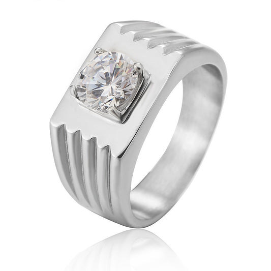 Elegant Titanium Steel Men's Zircon Wedding Rings - Wholesale Foreign Trade Jewelry