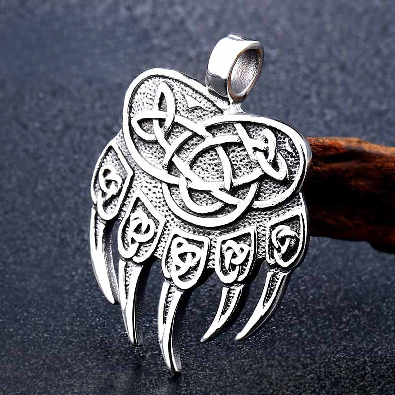 Titanium Steel Viking Bear Claw Pendant for Men - Retro Celtic Knot Design