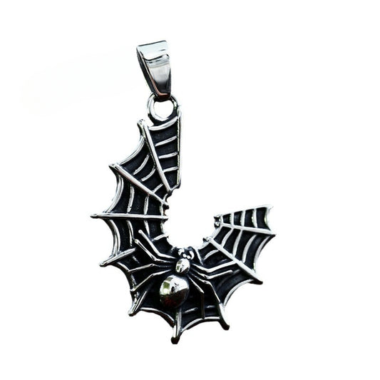 Gothic-Inspired Titanium Steel Spider Web Pendant for Men - Wholesale Dark Fashion Accessory