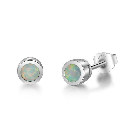 Single Round Opal Sterling Silver Stud Earrings
