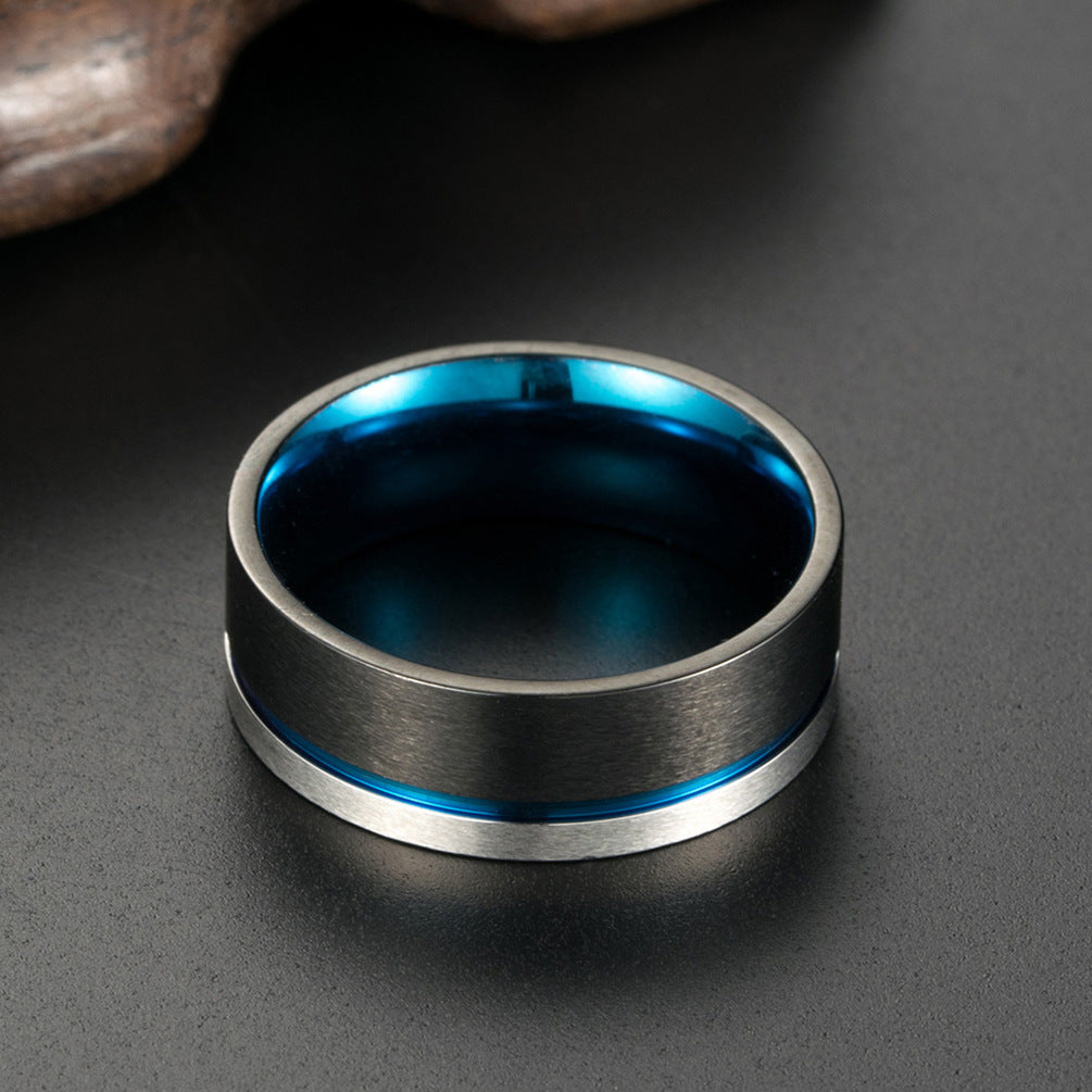 Source Titanium Steel Blue And Black Men's Ring Direct Sales