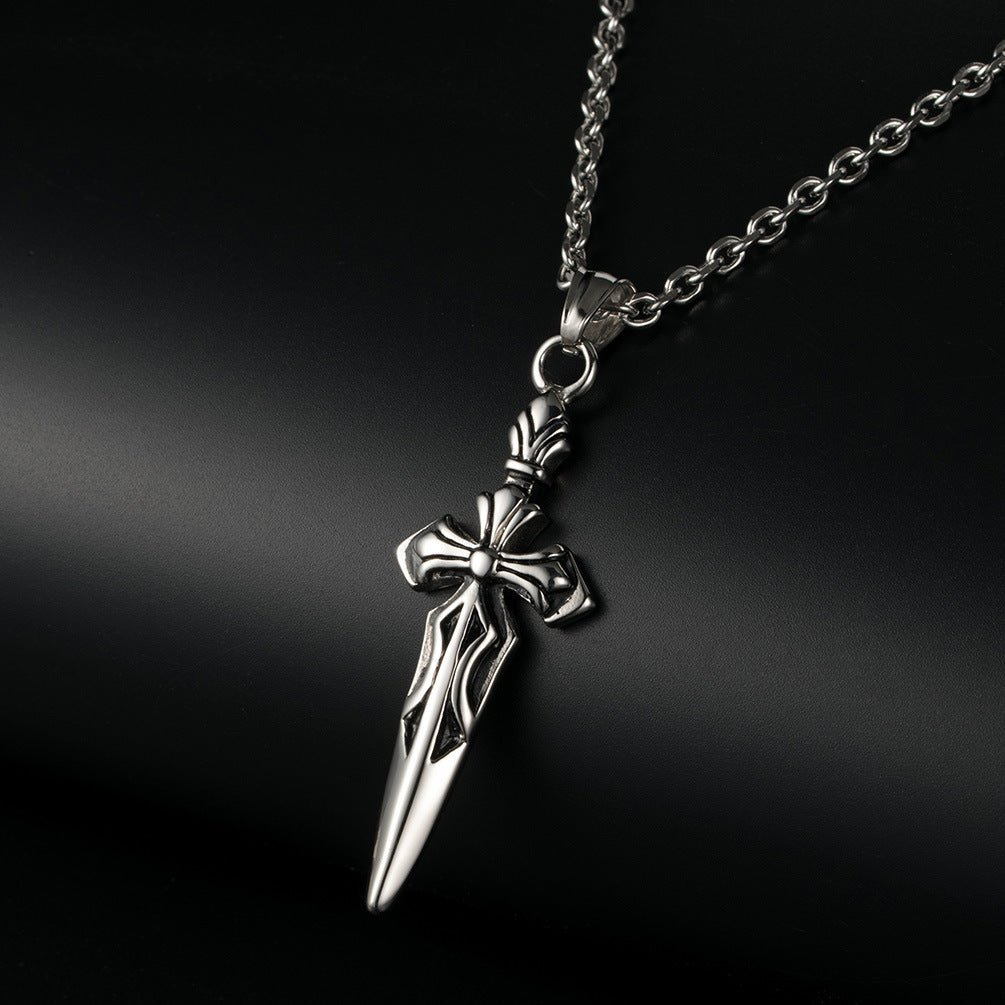 Retro Epee Cross Men's Trend Titanium Steel Pendant Necklace