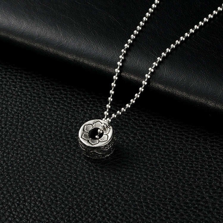 Buddhist Six Character Motto Necklace With Lotus Pattern For Meditation Enthusiasts Titanium Steel Pendant Planderful
