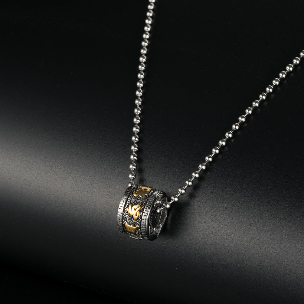 Buddhist Six Character Motto Necklace With Lotus Pattern For Meditation Enthusiasts Titanium Steel Pendant Planderful