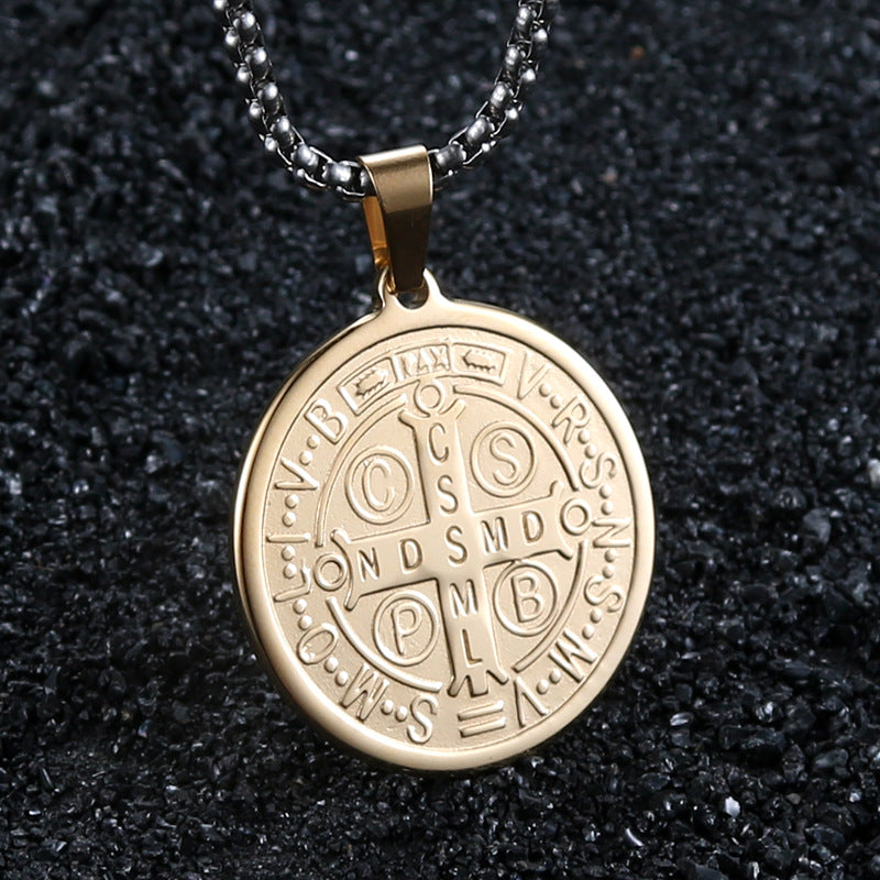 Unisex Retro Gold Tag Pendant in Titanium Steel - European and American Fashion Cross Design