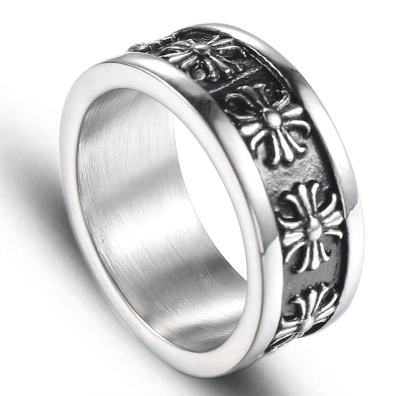 Punk Cross Flower Stainless Steel Ring - Unisex Retro Fashion Jewelry for Men and Women