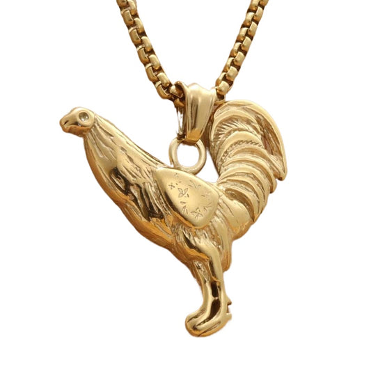 Personalized Titanium Steel Rooster Pendant Necklace for Men - Retro Punk Style