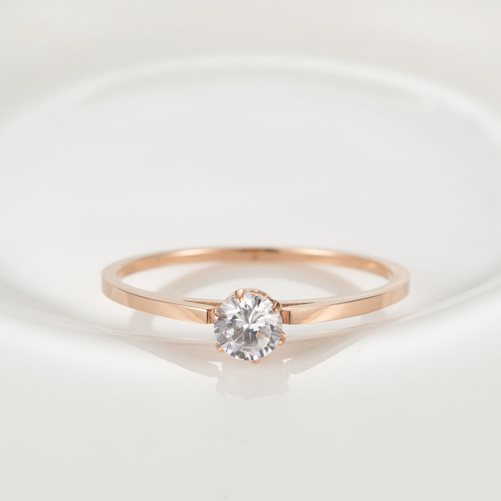 Korean Version of Titanium Steel Zircon-Encrusted Women's Ring