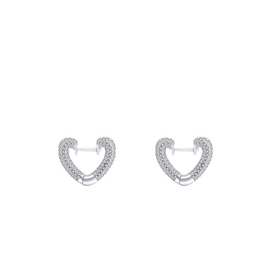 Heart Shaped Zircon-Studded Sterling Silver Earrings by Planderful Collection