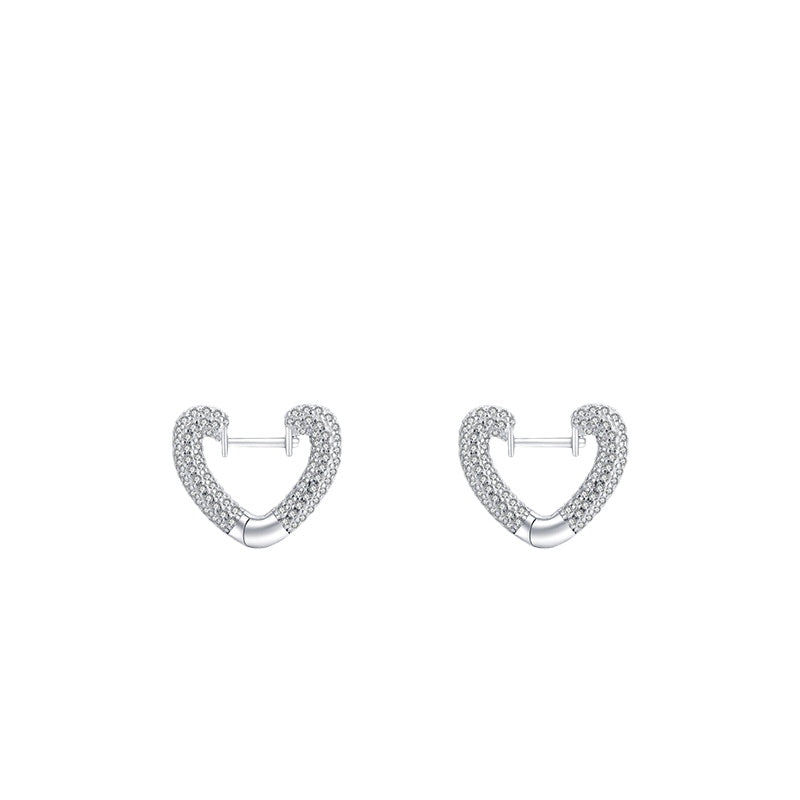 Heart Shaped Zircon-Studded Sterling Silver Earrings by Planderful Collection