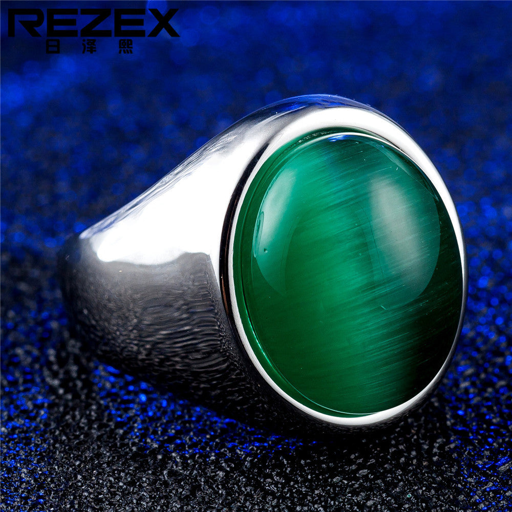 Titanium Steel Green Opal Ring For Him And Her Unisex Protection Statement By Planderful