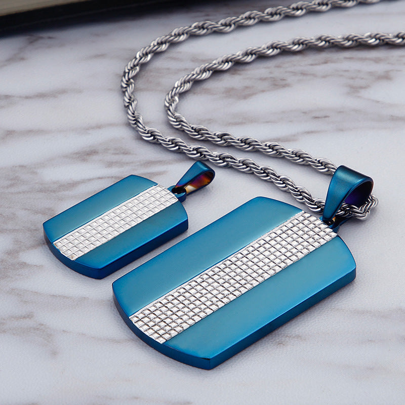 Blue Military Style Stainless Steel Men's Pendant with Custom Engraving, Titanium Steel Couple Pendants Set for Men's Niche Jewelry