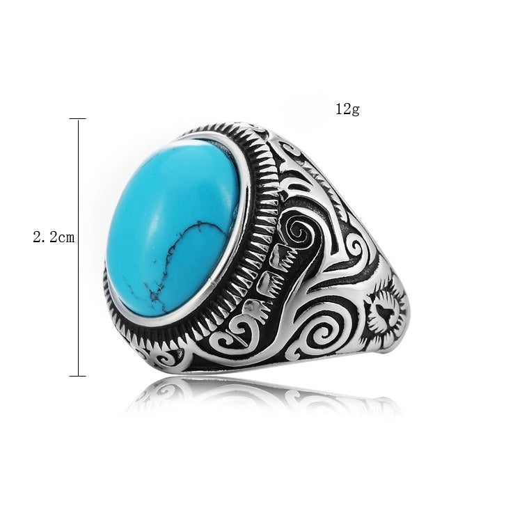 Planderful Sapphire Ring Unisex Vintage Pattern Titanium Steel Protection Statement For Men And Women