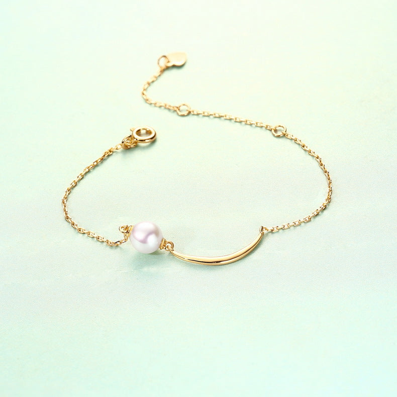 Crescent Moon Natural Pearl Sterling Silver Bracelet