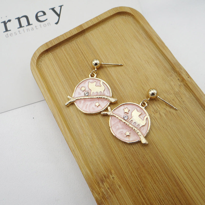 Enchanting Pink Kitten Earrings with Japanese and Korean Flair