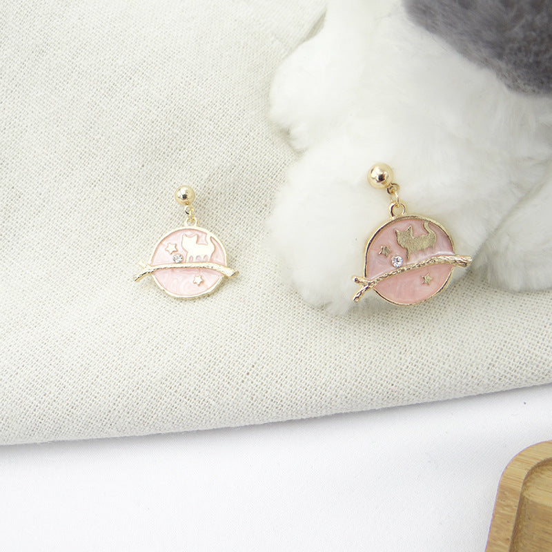 Enchanting Pink Kitten Earrings with Japanese and Korean Flair