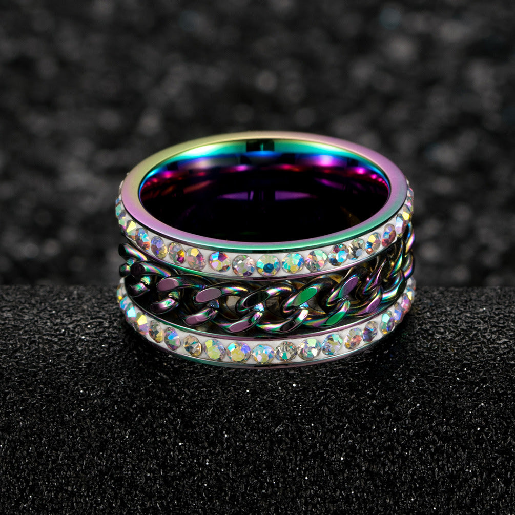 Cross-Border E-Commerce Supply Colorful Zircon Ring for Men