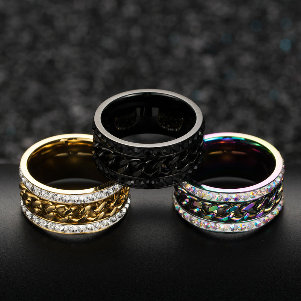 Cross-Border E-Commerce Supply Colorful Zircon Ring for Men