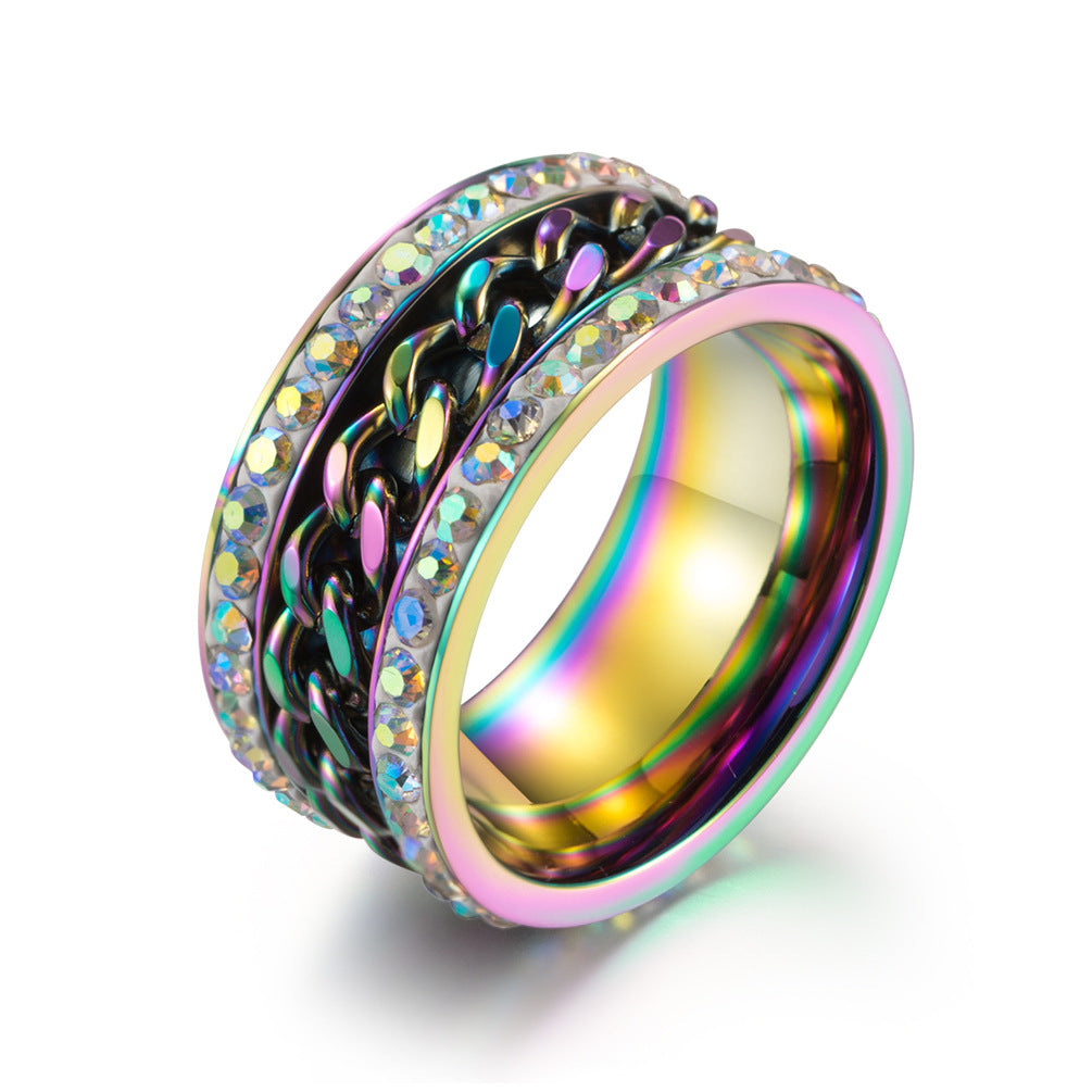 Cross-Border E-Commerce Supply Colorful Zircon Ring for Men