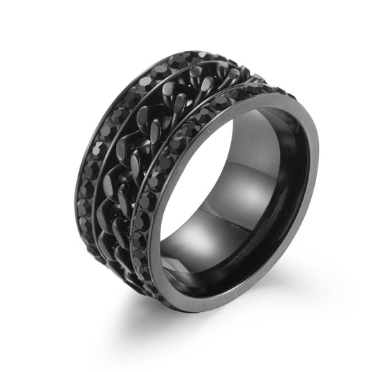 Stainless Steel Plated Colorful Chain Rotatable Ring for Men