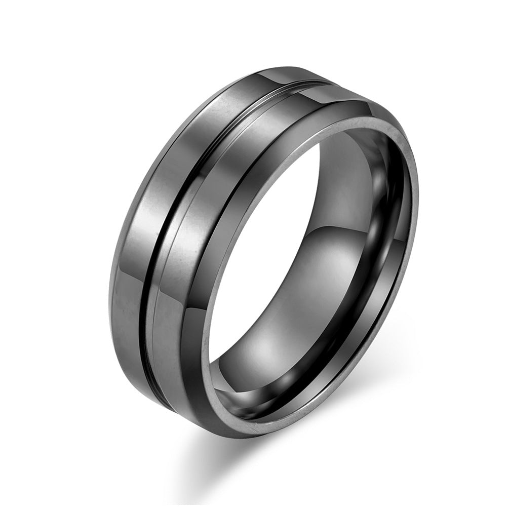 Planderful Titanium Steel Ring For Men Grooved Design Personalizable Everyday Wear Jewelry