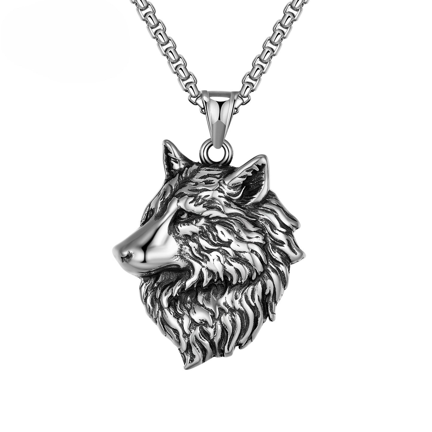 Steel Necklace - Vintage Wolf Head Pendant For Men