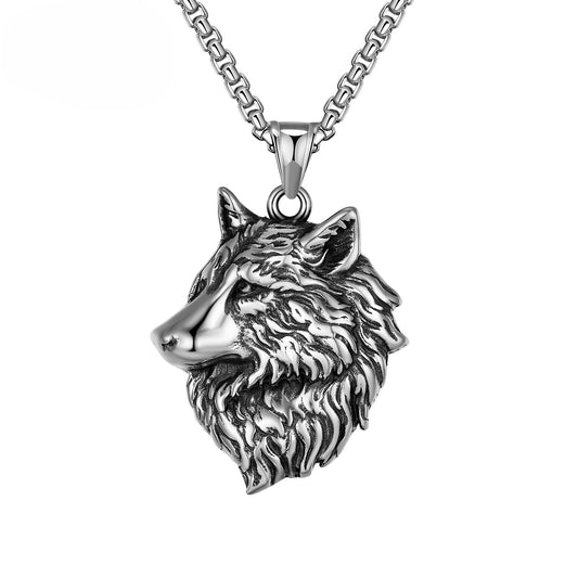 Steel Necklace - Vintage Wolf Head Pendant For Men