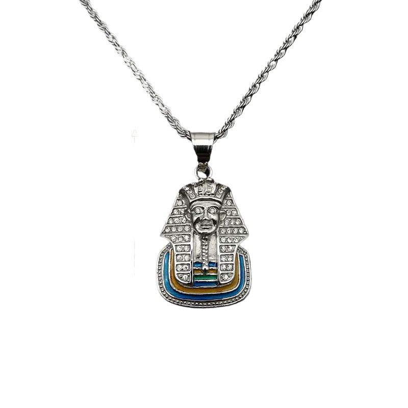 Planderful Hip Hop Pharaoh Pendant Necklace Gold Plated Rhinestones Bold Egyptian Style Jewelry For Fans