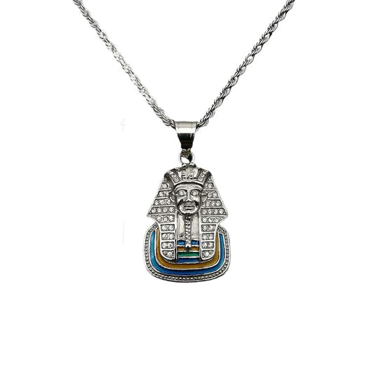 Planderful Hip Hop Pharaoh Pendant Necklace Gold Plated Rhinestones Bold Egyptian Style Jewelry For Fans