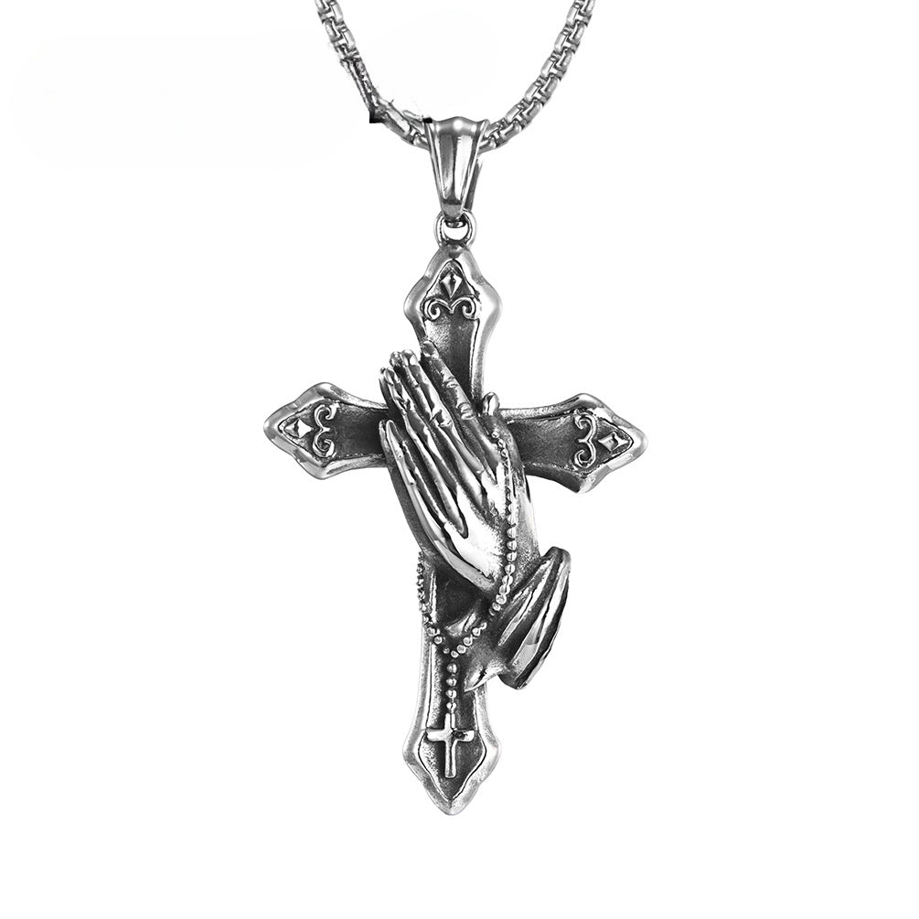 European And American Gothic Retro Prayer Hand Cross Necklace