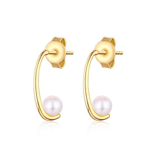 Crescent Moon Natural Pearl C Shape Sterling Silver Stud Earrings