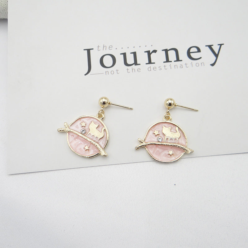 Enchanting Pink Kitten Earrings with Japanese and Korean Flair