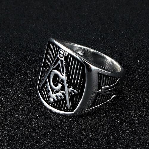Titanium Steel Freemasonry Ring for Men - Classic Retro Design in European and American Style