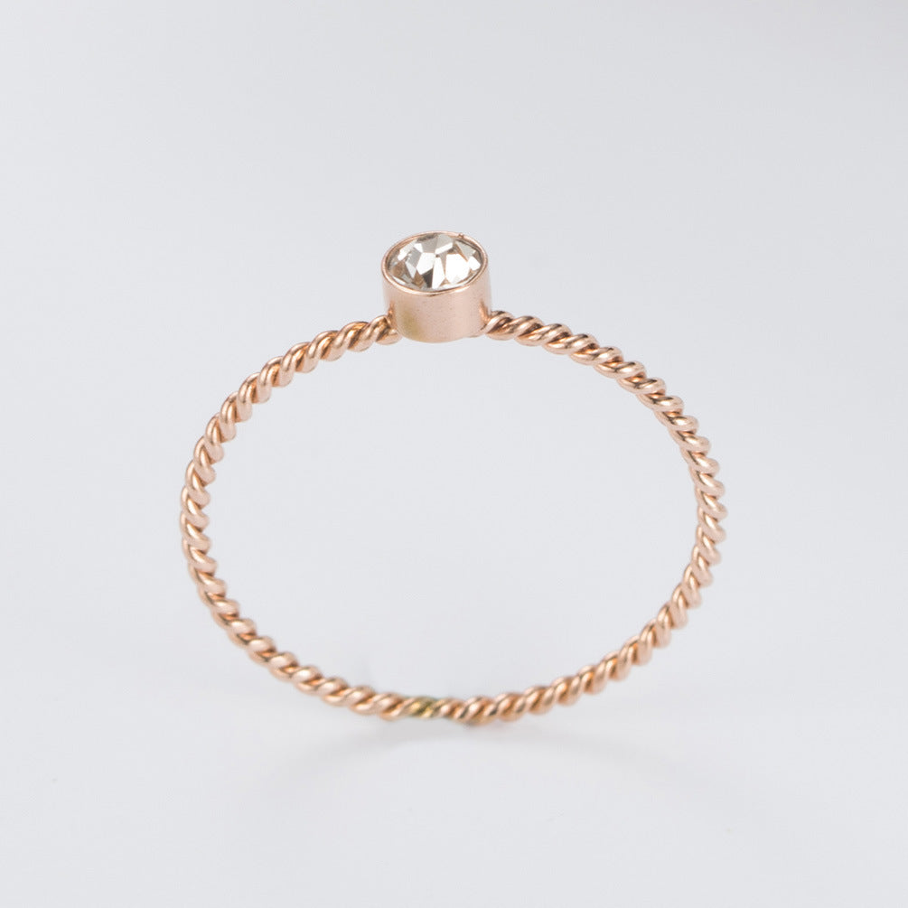 Rose Gold Zircon Twist Ring – Stainless Steel Women's