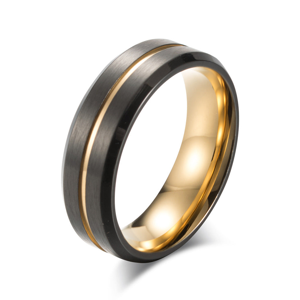 Titanium Steel Brushed Two-Color Matte Black Men's Ring