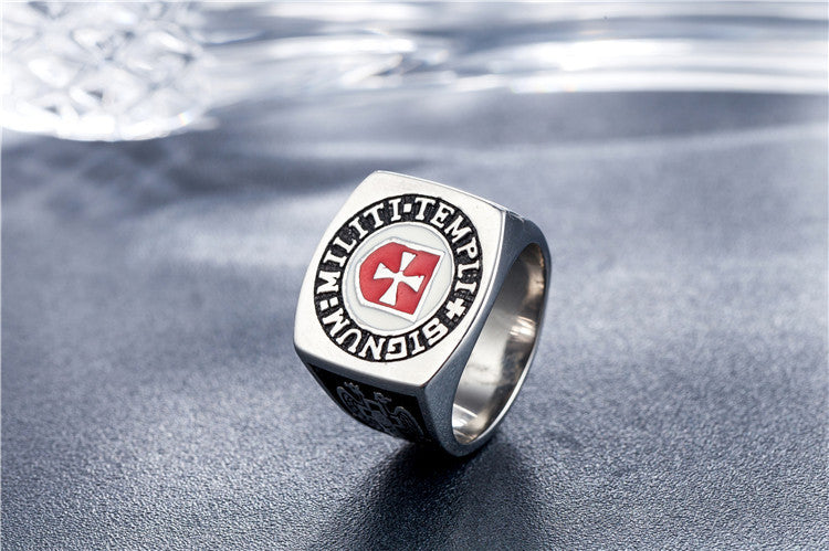 Titanium Steel Ring Masonic Shield Cross For Men Unisex Protection Bold Statement Planderful