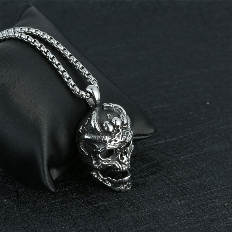 Titanium Steel Skull Pendant Necklace for Men - Retro Rock Style Ghost Head Design